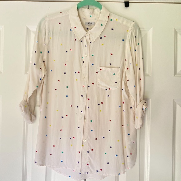 Rails rainbow star print silk blouse button down blouse - Picture 2 of 5